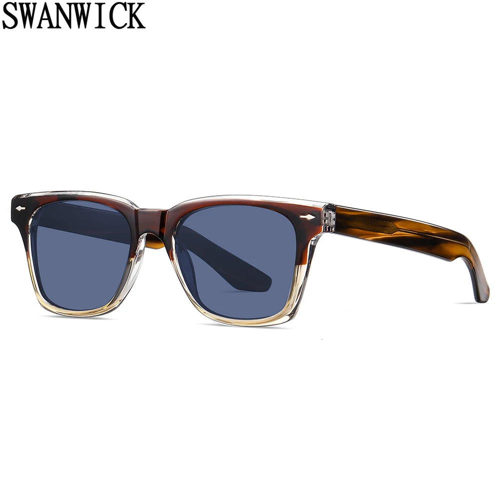 Ochelari de soare polarizați retro Swanwick TR90 pentru bărbați, ochelari de soare pătrați din acetat pentru femei, unisex, UV400, gri-negru, stil european