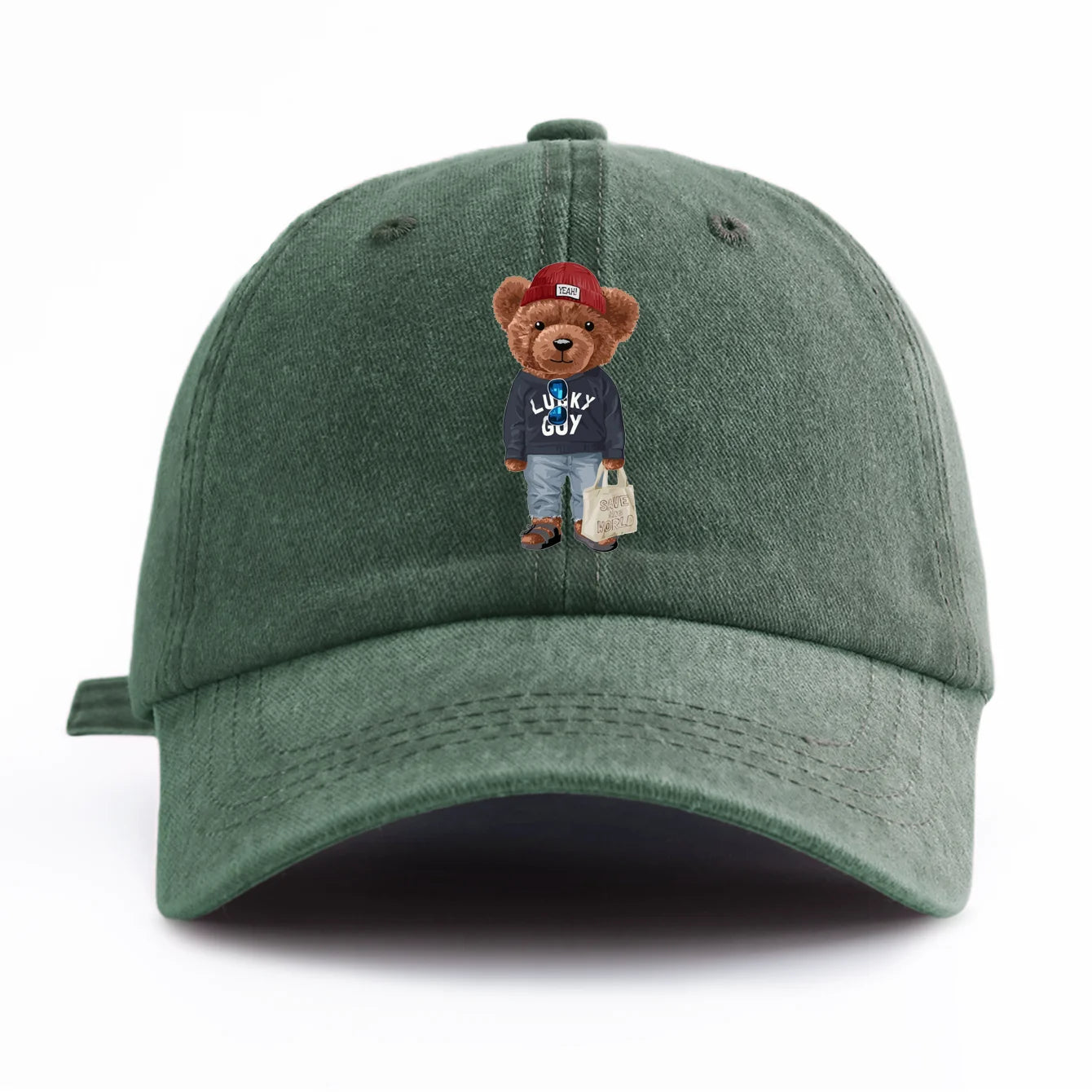 1pc Tote-bag Bear Print Washed Baseball Cap for Adults,  Minimalist Retro Style Casual Soft Adjustable Dad Hat, Perfect As Gift