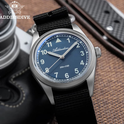 ADDIESDIVE 36mm analoge Herrenuhr mit gewölbtem Spiegelglas, 100m wasserdicht, leuchtend, schlichte Quarzuhr für Herren mit Nylonarmband