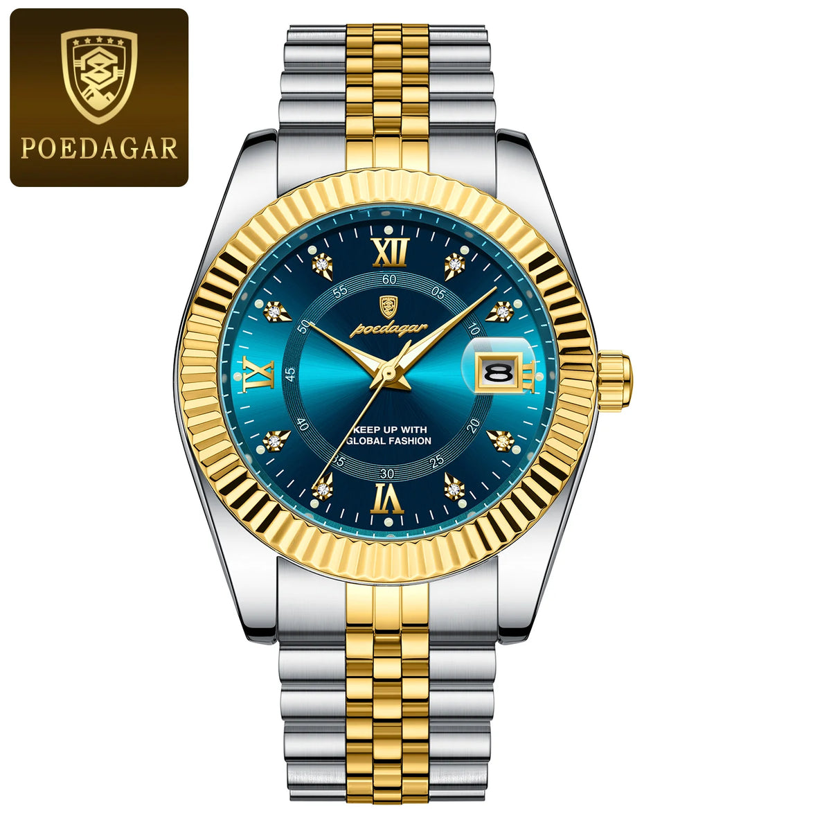 Relógio de homem POEDAGAR – Modelo de luxo, estanque, em aço inoxidável, com visor luminescente, estilo militar, função de data, movimento de quartzo, ideal para o trabalho ou ocasiões profissionais.