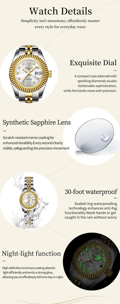 JSDUN 8737 Women Watches High Quality Luxury Elegant Original Mechanical Watch Small Dial Ladies Watch Steel Strap Gifts Box