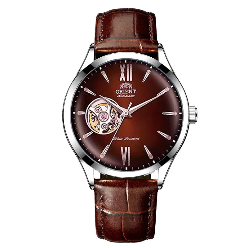 Orient Men's Automatic Open Heart Watch Blue Dial Stainless Steel Band Casual Dress Wristwatch 30M Water Resistant Fashion Watch