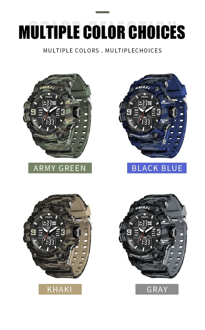 Military Watches Men Sport  Watch Waterproof Alarm Clock Dual Time Wristwatches Digital 8049B Army Watches Military