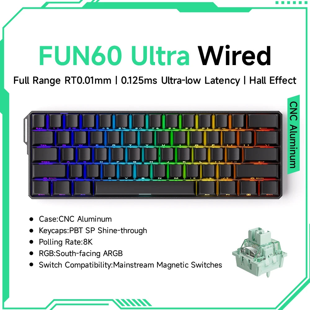 Akko MonsGeek FUN60 Ultra mechanische Gaming-Tastatur, magnetische Switches, 60 %, Rapid Trigger, 8K HE/TMR, Custom-Aluminium-Tastatur für Gamer