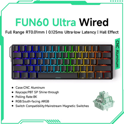 Akko MonsGeek FUN60 Ultra mechanische Gaming-Tastatur, magnetische Switches, 60 %, Rapid Trigger, 8K HE/TMR, Custom-Aluminium-Tastatur für Gamer