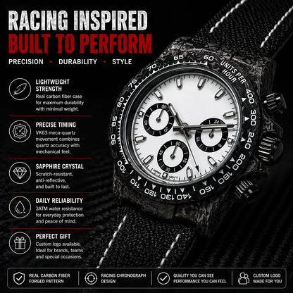39mm Carbon Fiber Panda Chronograph Watch VK63 Quartz Sapphire Crystal Custom Logo Men's Sports Wristwatch