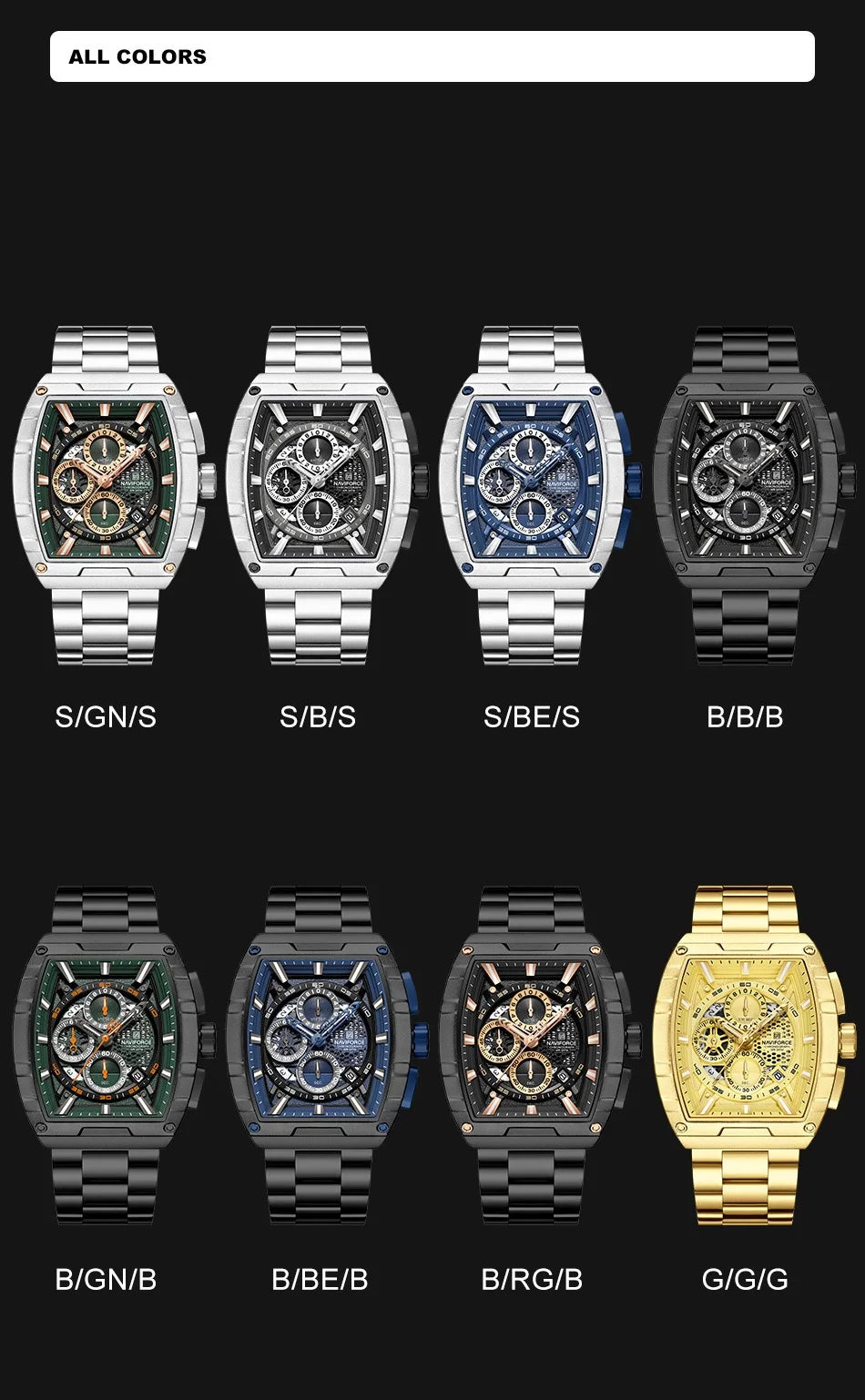 NAVIFORCE Luxury Chronograph Quartz Watch for Men Fashion Tonneau Stainless Steel Man Watches Waterproof Luminous WristWatch