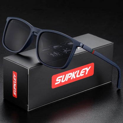 Ochelari de soare SUPKLEY pentru bărbați, polarizați, confortabili, cu ramă pătrată, accesoriu ușor pentru ochelari, cu original