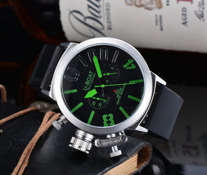 U-Boat Classico 1001 Style Men's Watch Big Dial Stainless Steel Case Rubber Band Luminous Waterproof 1001M Sports Wristwatch