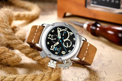 Automatic Watches for Men Mechanical Self Wind Genuine Leather Multifunction Date Boat Month Gold Bronze U Reloj Hombre Baratos