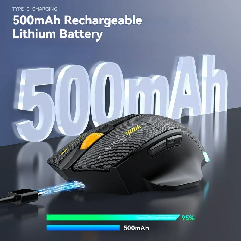 12800DPI 2.4G Wireless Bluetooth Wired Tri-mode Mouse Mute Button Macro Programming Carbon Fiber Gaming Mouse 500mAh 7 Keys