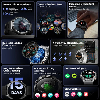 HAYLOU Solar 5 Voice Calling Smartwatch 1.58'' AMOLED Display 60Hz Smart Watch 24H Health Monitoring Sports Smartwatch for Men