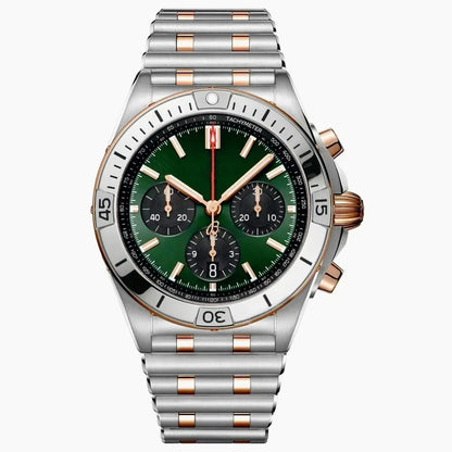 44mm Contemporary Luxury Male Quartz Watch High Accuracy Movement Date Window Chronograph Solid Stainless Steel Bracelet Casual
