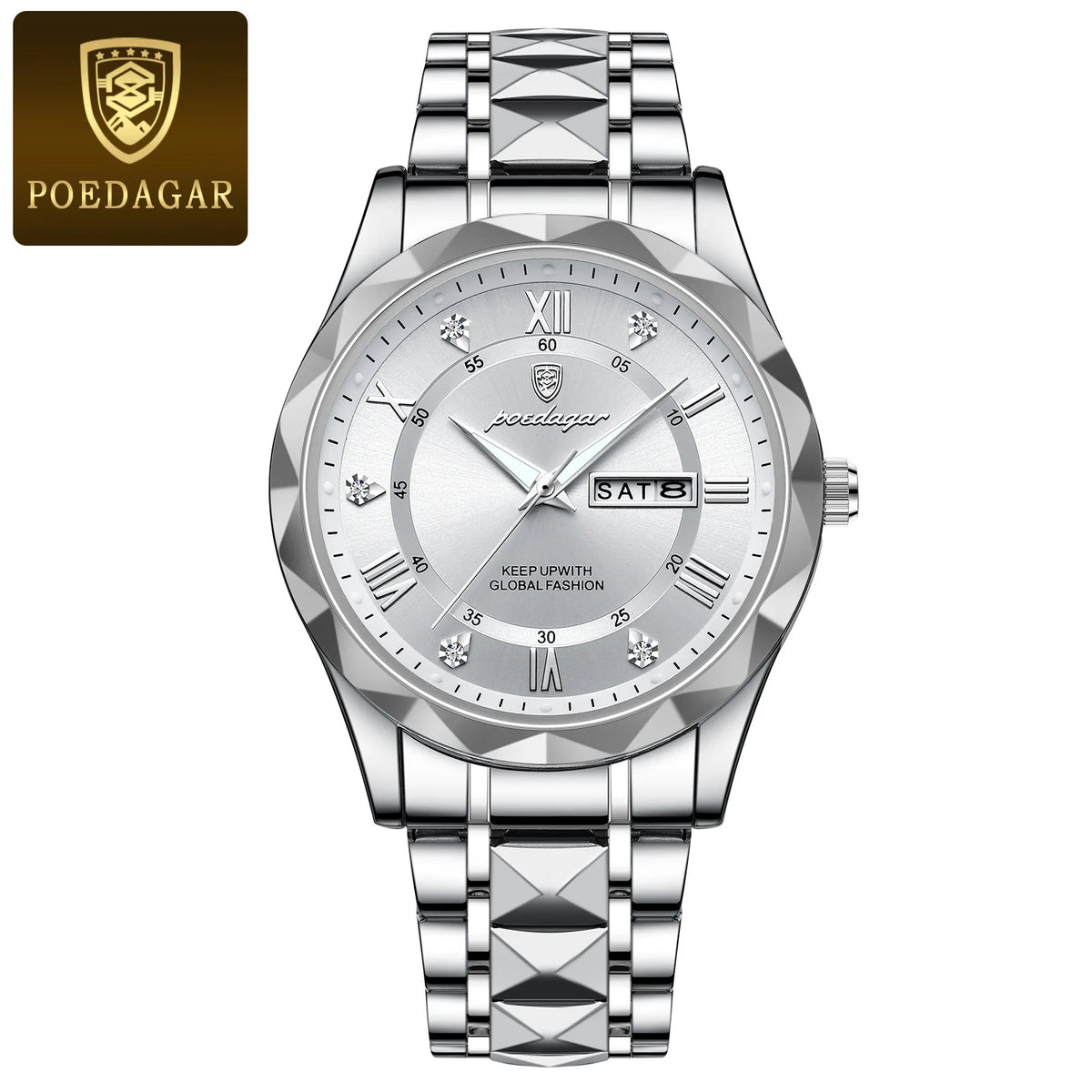 Relógio de homem POEDAGAR Business Luxury, estanque, em aço inoxidável, luminoso, com data e dia da semana, estilo desportivo, de quartzo.