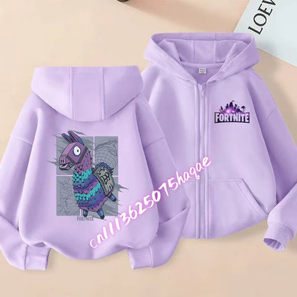 Nuova felpa con cappuccio autunnale per bambini Fortnite, giacca con zip e stampa personaggio cartoon del gioco, cappotto invernale per ragazzi