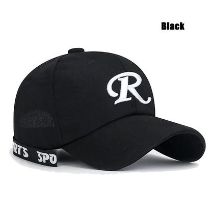 R letter Ribbon Embroidery Cotton Adjustable Hard Top Baseball Cap Sun Hat Trucker Hats Hip Hop Caps