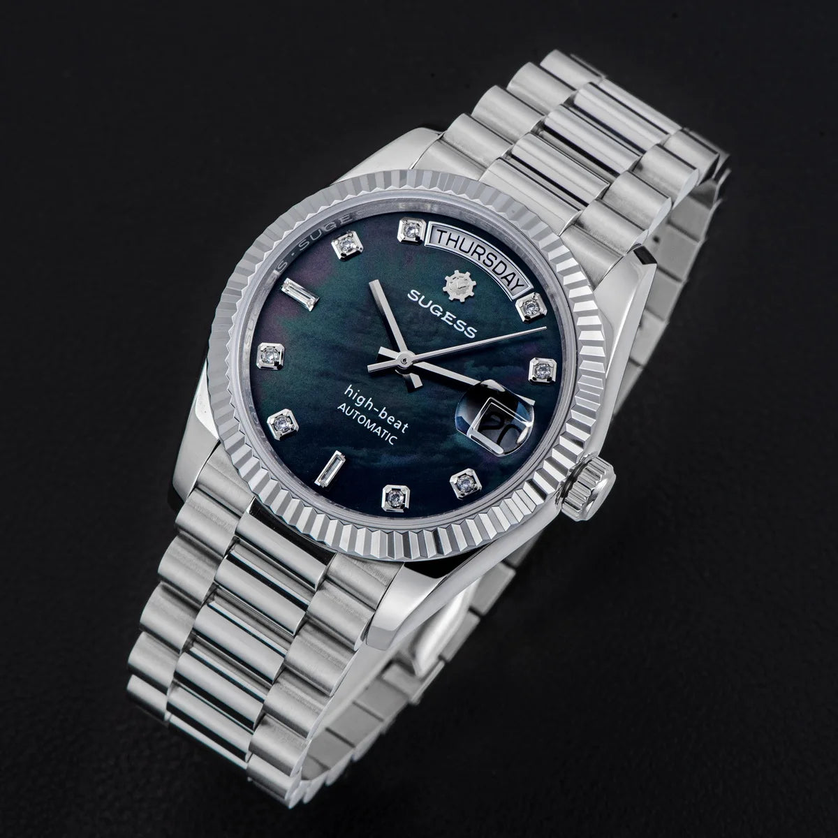 Sugess Watch of Men 36mm Date Automatic Retro Mechanical Wristwatches Sapphire Crystal RoseGold Dandong SL3034 Movement Day New