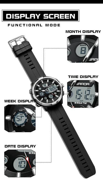 SANDA 9053 G Sports Military Men's Watches Luxury Digital Watch 50M Waterproof Quartz Wristwatch for Male Relogios Masculino