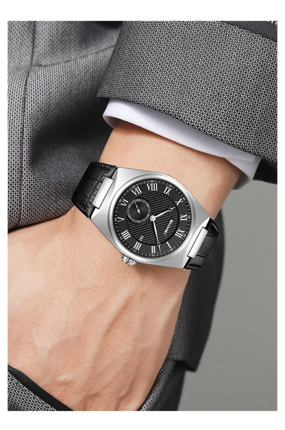 SKMEI 9390 Elegant Men's Quartz Watch Roman Scale Calendar Waterproof Leather Strap Casual Business Watches for Man Reloj Hombre