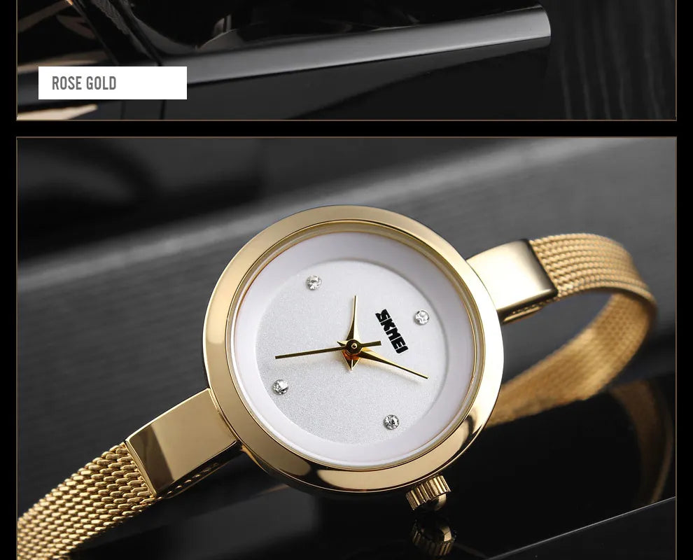 SKMEI Casual Stainless Steel Female Wristwatcch Relogio Feminino Luxury Quartz Ladies Watch Thin Strap Fashion Women Watch 1390