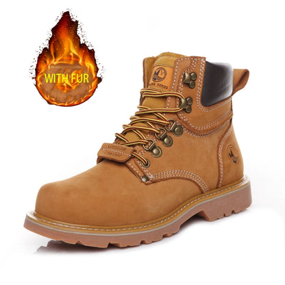 KOWM Cowhide Outdoor Men Hiking Shoes Waterproof Tactical Desert Shoes Hunting Boots Snow Boots Fur Sneakers Women Trekking Shoes