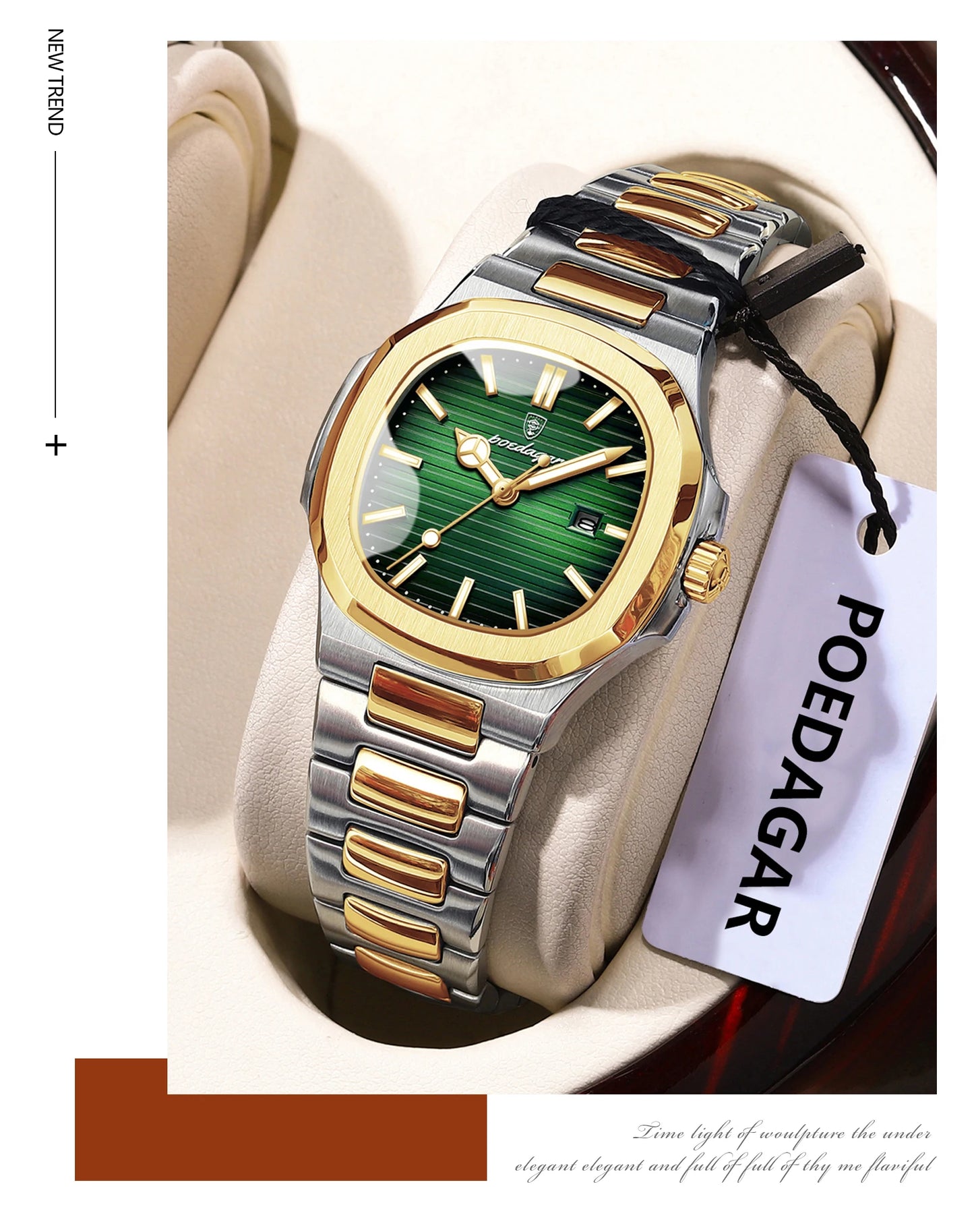 POEDAGAR Square Luxury Watch For Woman Waterproof Luminous Date Ladies Wristwatch Stainless Steel Fashion Quartz Women's Watches