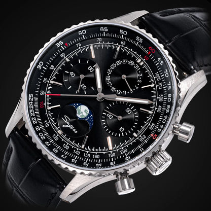 Sugess Chronograph Watch of Man ST1908 Swanneck Movement Mechanical Moonphase Wristwatches Waterproof Calendar Vintage New S468