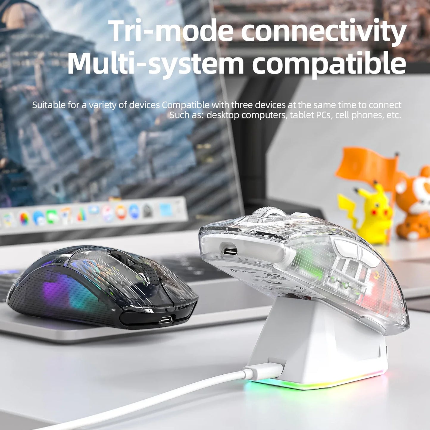 Attack Shark X2PRO Bluetooth Mouse, Tri-Mode, RGB Lights, Magnetic Charging, Transparent, Battery Indicator, Computer Phone