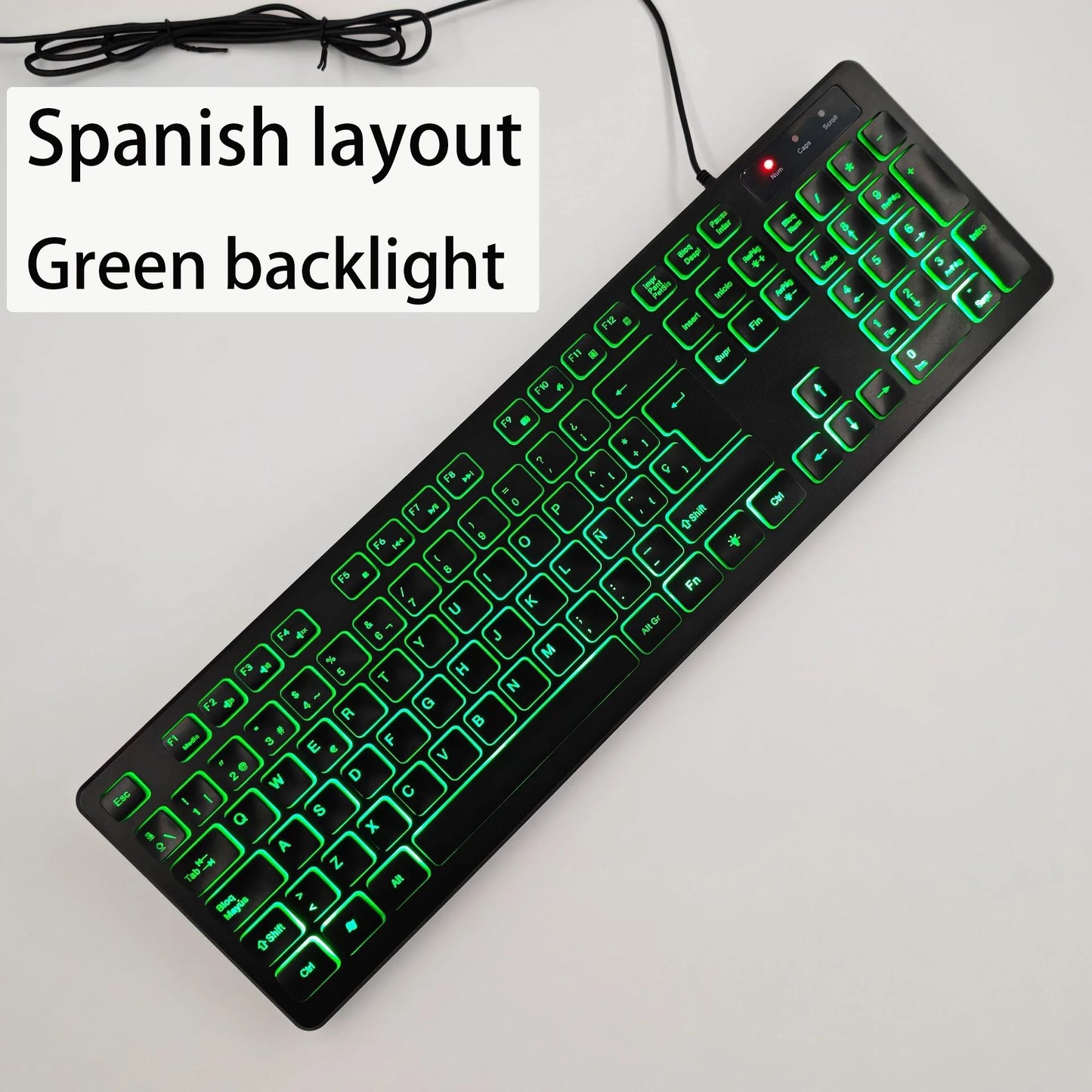 Teclado gaming de secretária com fios e retroiluminado, layout de teclado espanhol/francês (AZERTY)/russo/árabe/alemão, para computador de secretária e escritório