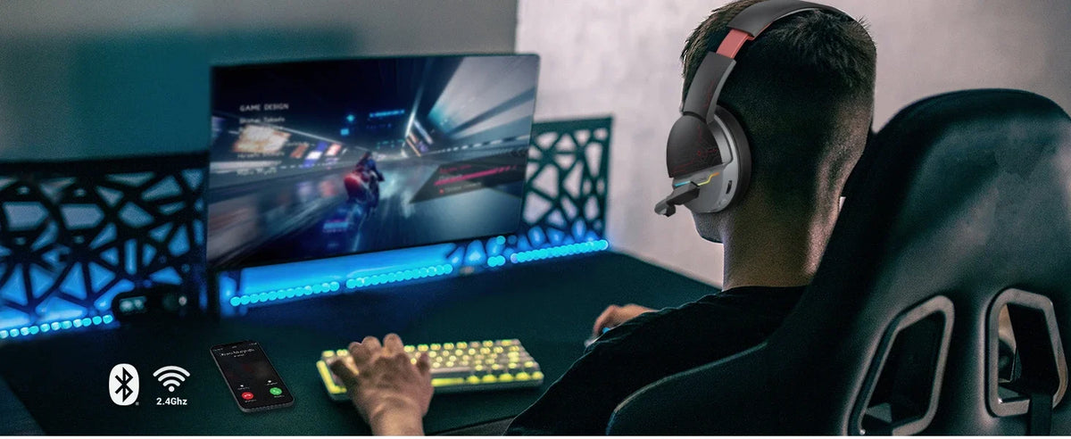 Casque de jeu sans fil double NUBWO G08 avec micro, Bluetooth 5.3 sans fil 2,4 GHz, haut-parleurs 50 mm, éclairage RGB léger pour PS5, PS4
