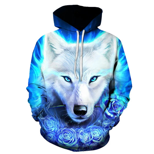 Eläinaiheinen susi 3D-printattu hupullinen collegepaita miehille ja naisille, muodikas rento oversized-pusero, hip hop- ja Harajuku-streetwear-huppari
