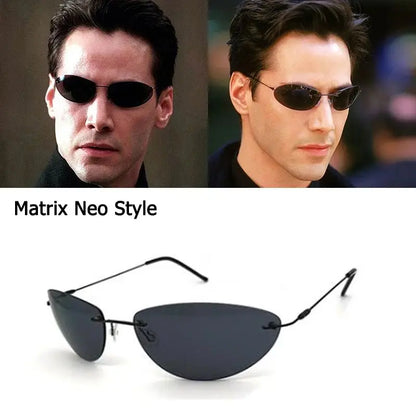 Ochelari de soare polarizați din titan, în stilul Neo din „Matrix”, ultralegeri, fără ramă, pentru bărbați, destinați conducerii, cu design de marcă – Oculos De So