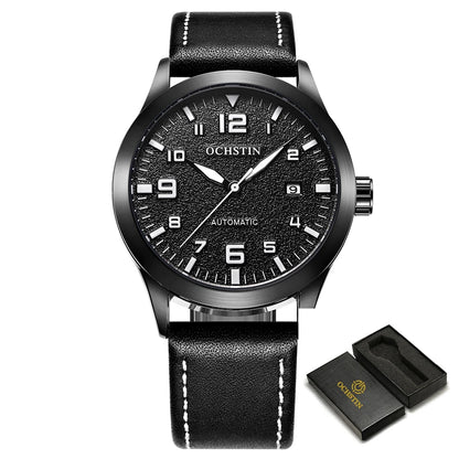 OCHSTIN Man Mechanical Pilot Wrist Watches Luxury Self Wind Leather Mechanic Male Clock Auto Date Relogio Masculino Gift for Men
