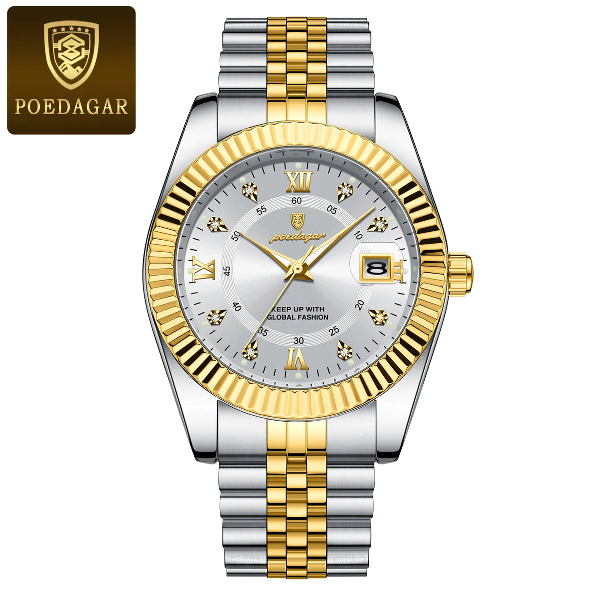 Relógio de homem POEDAGAR – Modelo de luxo, estanque, em aço inoxidável, com visor luminescente, estilo militar, função de data, movimento de quartzo, ideal para o trabalho ou ocasiões profissionais.
