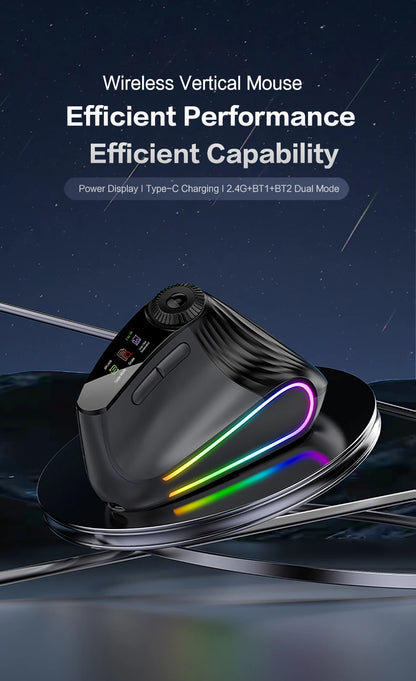 Backlit Wireless Ergonomic Mouse with Smart Flying Scroll,Function Adjustment Knob,Bluetooth&2.4G Rechargeable Gaming Mouse