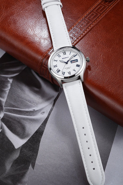 BERNY Automatic Watches for Men Sapphire Luminous Hands Day Calendar Dress Luxury Mechanical Watch 5ATM Vintage-Style Wristwatch