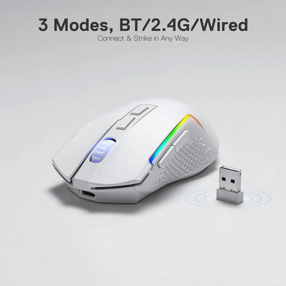 Redragon M693 trådløs/kablet BT & 2.4G Bluetooth gamingmus 8000 DPI med 3 tilslutningstilstande og RGB-baggrundsbelysning til PC/Mac/laptop