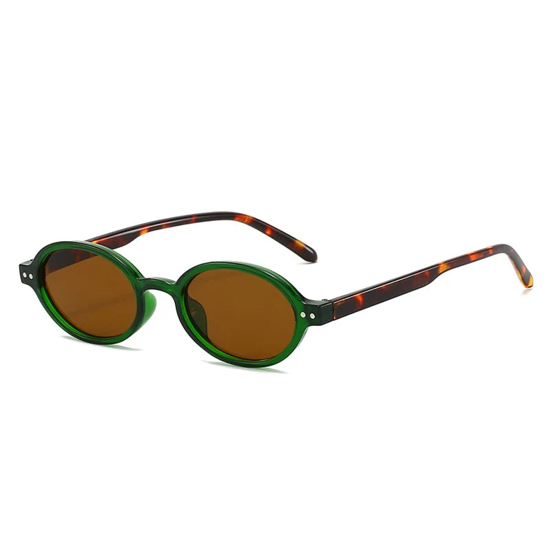 Ochelari de soare SO&EI Retro, mici, ovali, pentru femei, cu nituri, model leopard, pentru bărbați, stil punk, cu protecție UV400