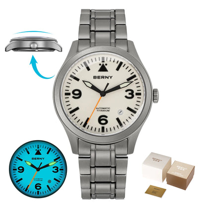 BERNY Full Titanium Automatic Watch for Men Sapphire AR Coated 10Bar Supper Luminous Men Wristwatch Sports Aviation Men Watches