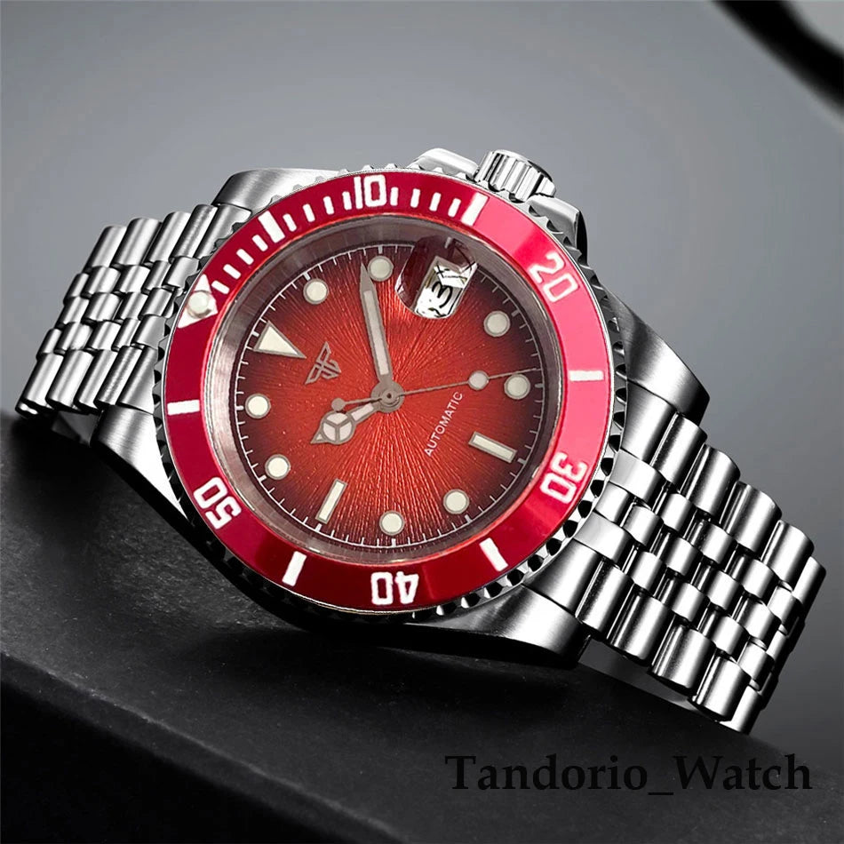 Tandorio 20ATM 40mm Men's Automatic Diver Watch For Miyota 8215 Asia 2824 Sapphire Glass Ice Blue Stainless Steel Jubilee Watch