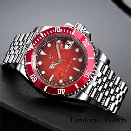 Tandorio 20ATM 40mm Men's Automatic Diver Watch For Miyota 8215 Asia 2824 Sapphire Glass Ice Blue Stainless Steel Jubilee Watch