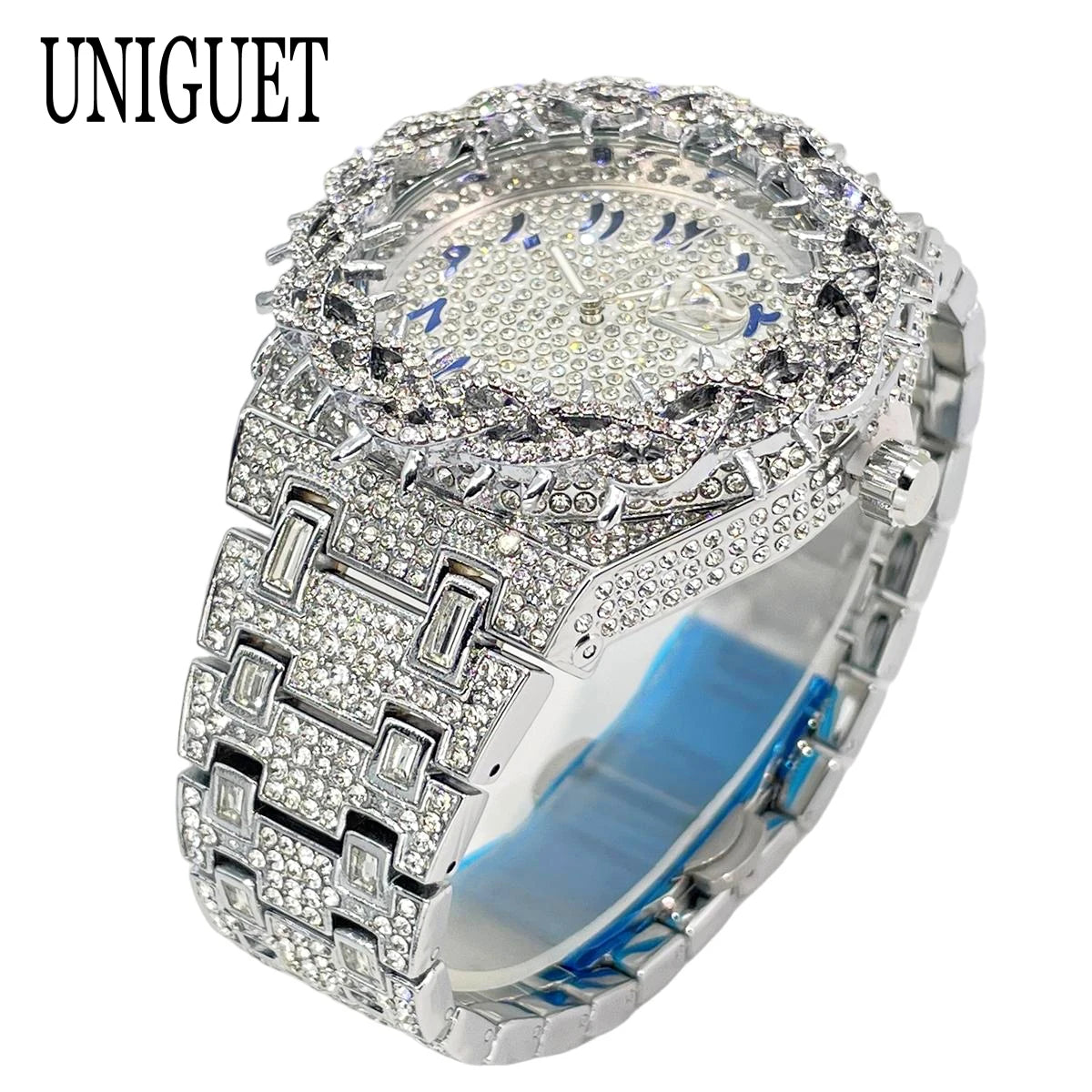 UNIGUET Luxury Full Diamond Watch For Men Fashion Hip Hop Ice Qut Bling Jewelry Quartz Wristwatch For Man Dropshipping