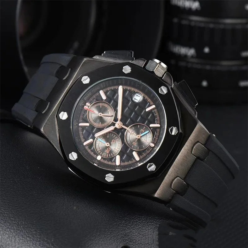 Men's Chronograph Sport Watch Date Display Luxury Chronograph Wristwatch Sport & Business Casual Watch with Rubber Strap