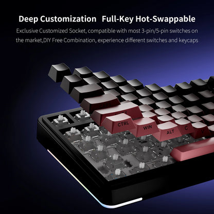 Teclado Mecânico AULA S75 PRO 75% Layout Personalizado Retroiluminação RGB Sem Fios Bluetooth Gaming com Ecrã e Botão Rotativo