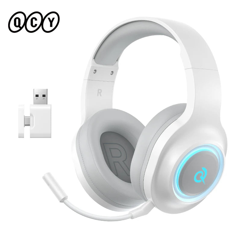 Casque de jeu supra-auriculaire QCY V200 Pro Bluetooth 6.0 avec micro amovible, pilote 50 mm, son surround 7.1, faible latence 20 ms, égaliseur dynamique RGB, compatible PC/PS4/Switch.