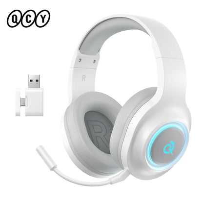 Casque de jeu supra-auriculaire QCY V200 Pro Bluetooth 6.0 avec micro amovible, pilote 50 mm, son surround 7.1, faible latence 20 ms, égaliseur dynamique RGB, compatible PC/PS4/Switch.
