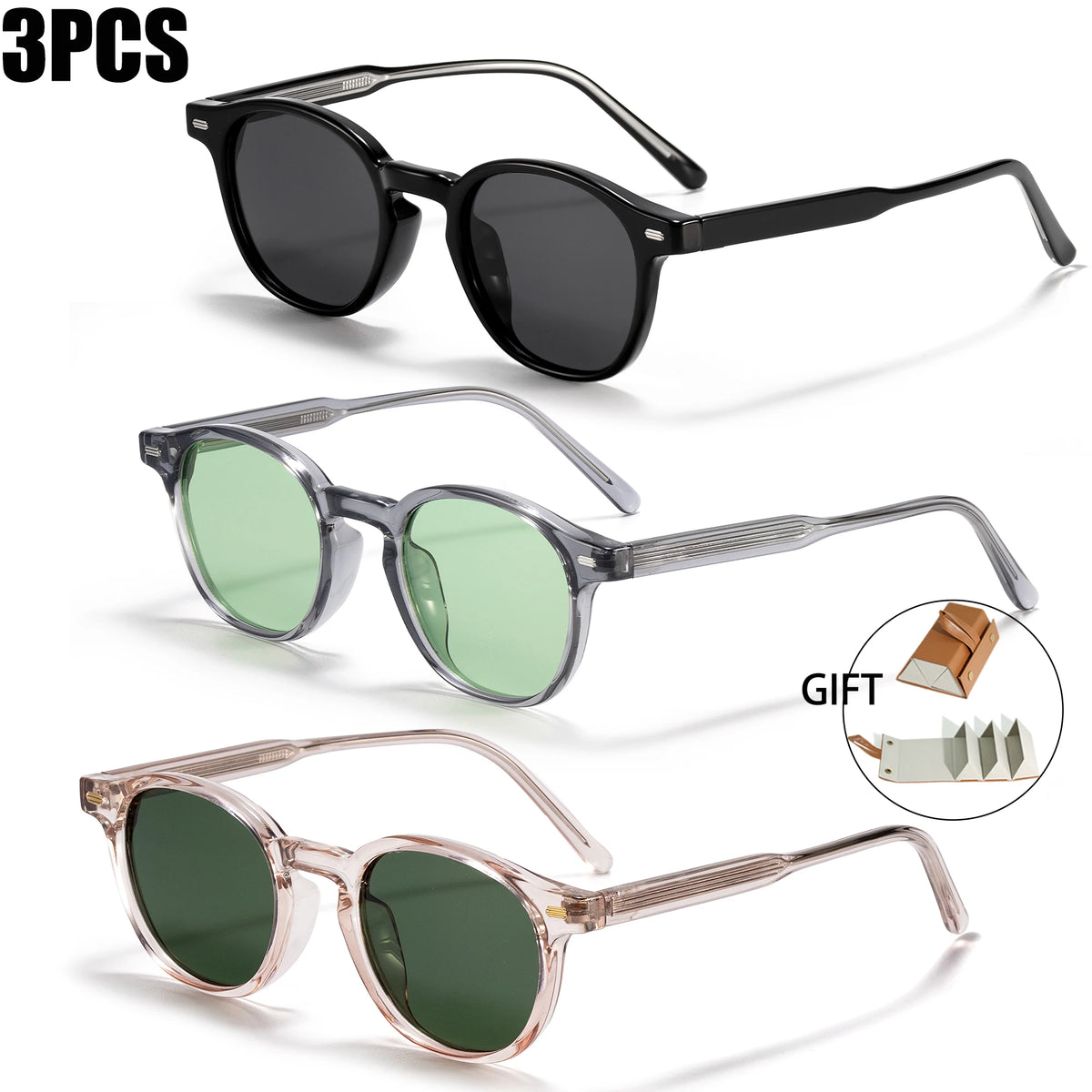 Ochelari de soare rotunzi polarizați Catside pentru bărbați, ramă TR, inserție centrală, brațe, set de ochelari de soare pentru femei, stil retro, pentru șofat, pescuit, punk, protecție UV400
