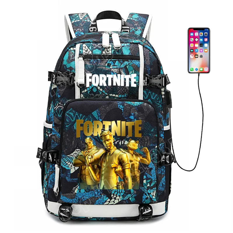 Mochila escolar para estudante com estampado do jogo Fortnite, para rapazes e raparigas, grande capacidade, impermeável, leve e resistente, presente de aniversário