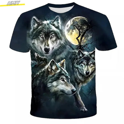 Men's Hipster Wolf 3D Printed T-Shirt Printing Short Sleeve Fashion Summer Tee 3D Animal Plus Size Round Neck Daily Holiday Top