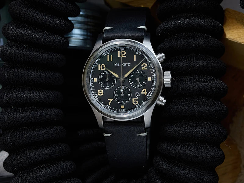 Milifortic 39MM Men's Solar Chronograph M069 Sapphire Crystal VS75 Stainless Steel Case Military Style Quartz Wristwatches
